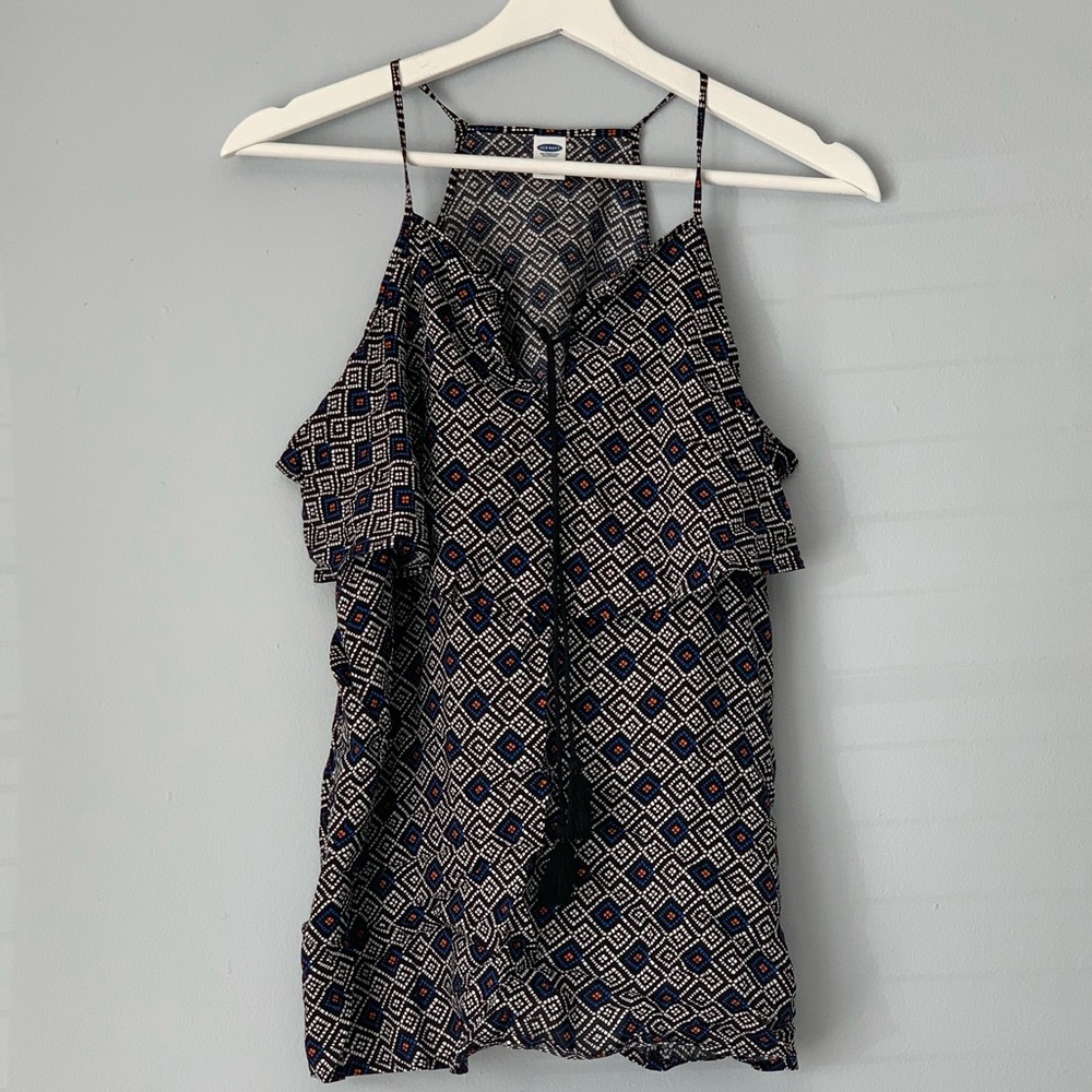 Old Navy Geometric Ruffle and Tie Front Tank